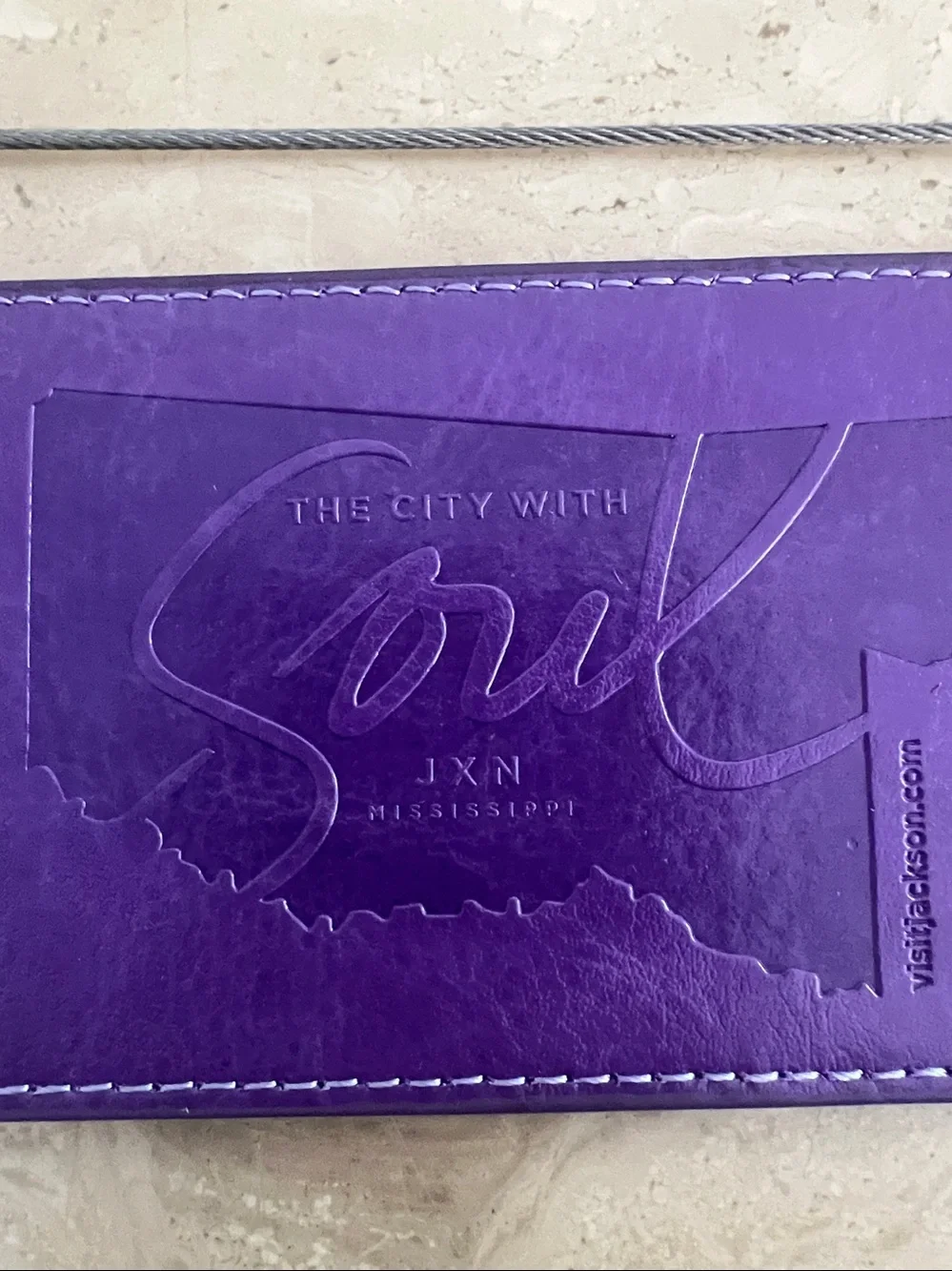 The City with Soul Mississippi Purple Embossed City Themed Luggage Tag